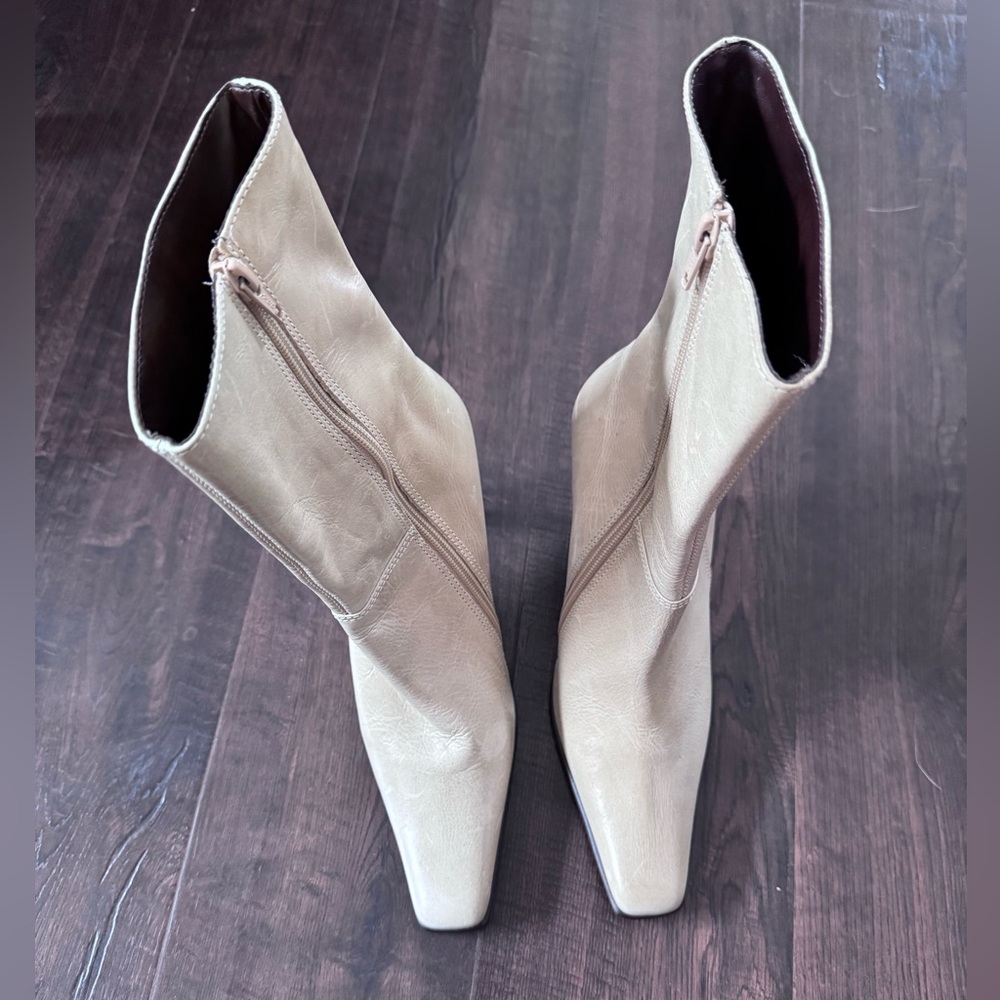 Steve Madden Beige Square-Toe Mid-Calf Heeled Boots - Picture 2 of 5